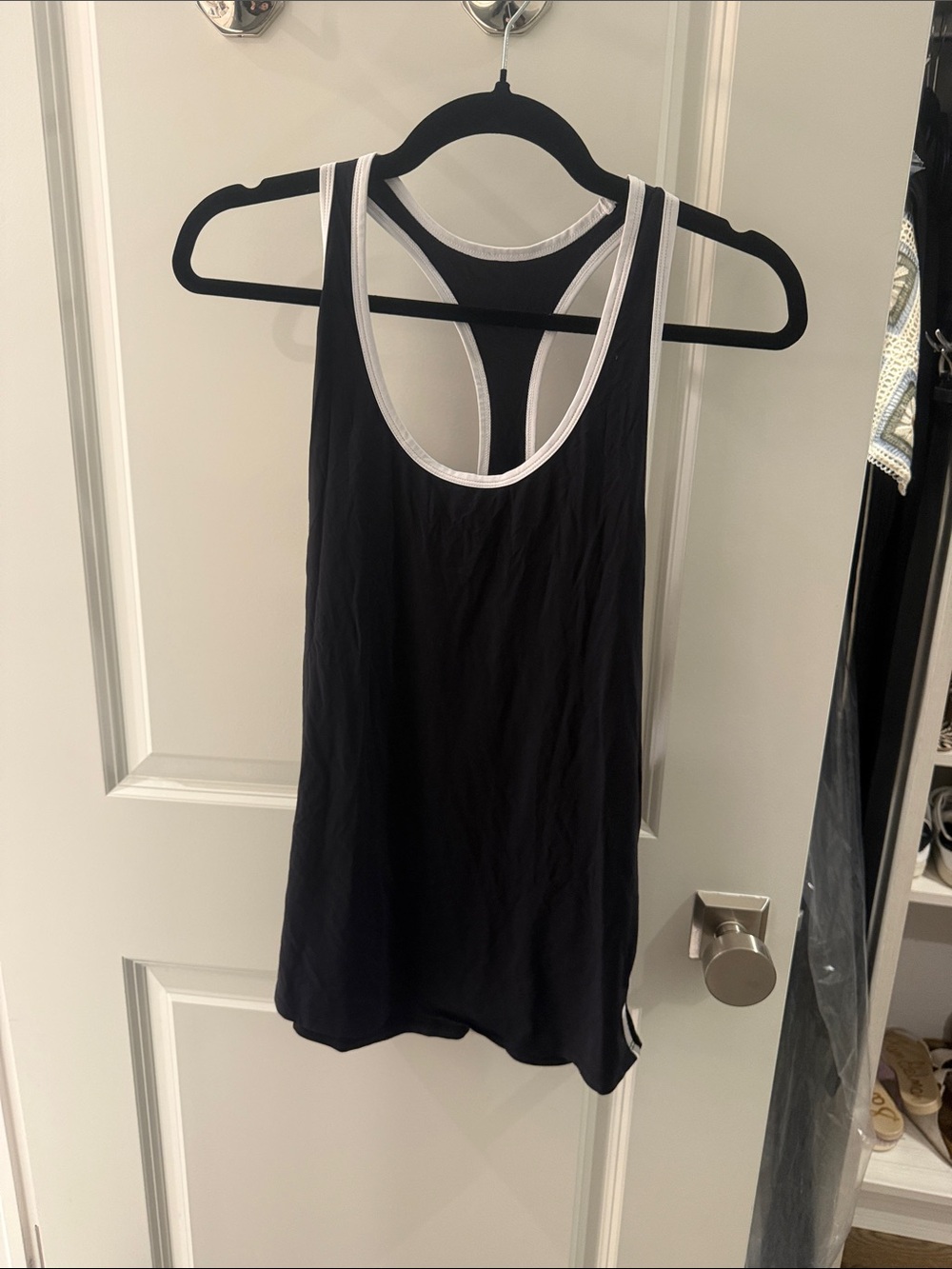 ALO Yoga Black Racerback Tank with White Trim